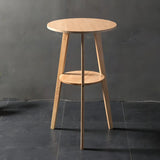 Small Natural Round Wooden Bar Table with Storage Image - 3