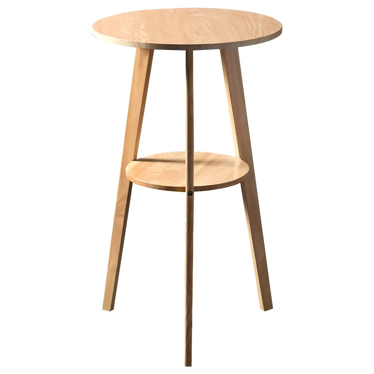 Small Natural Round Wooden Bar Table with Storage Image - 8