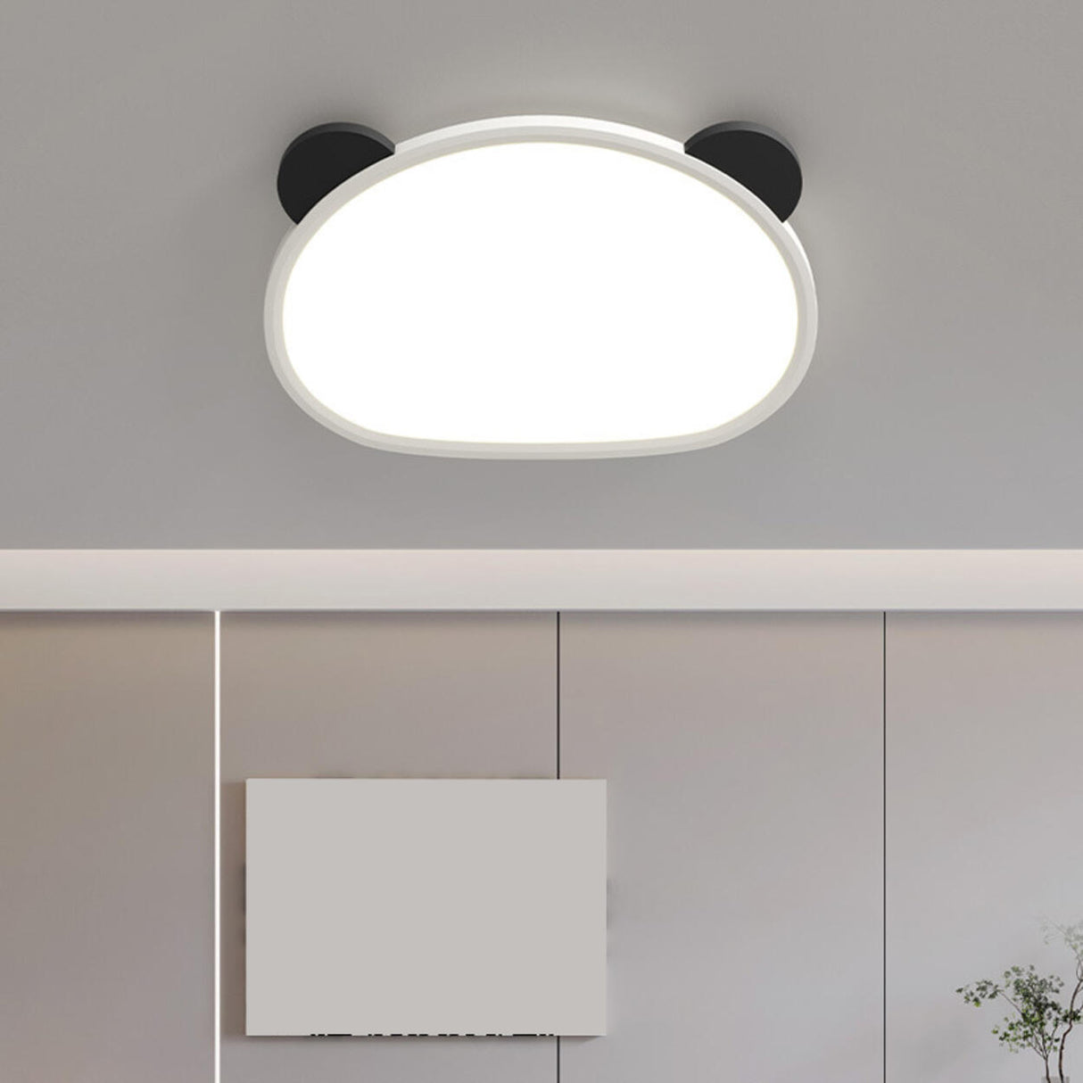 Small Panda Black-White Flush Mount Light Kids Room Image - 1