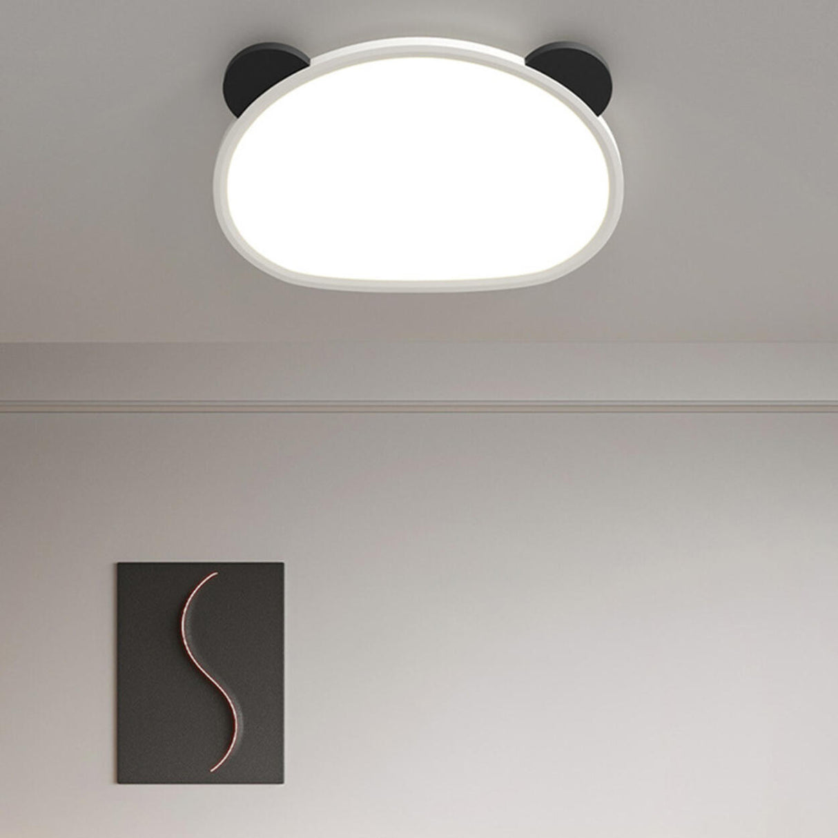 Small Panda Black-White Flush Mount Light Kids Room Image - 14