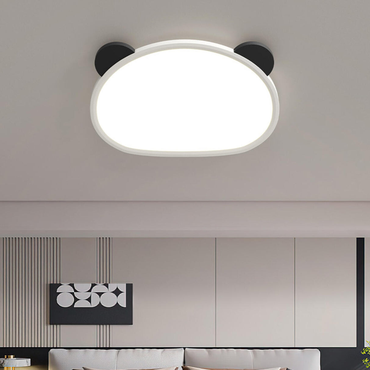 Small Panda Black-White Flush Mount Light Kids Room Image - 15