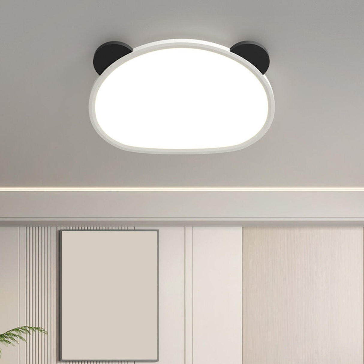 Small Panda Black-White Flush Mount Light Kids Room Image - 4