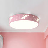 Small Pink Elephant Drum LED Flush Mount Ceiling Light Image - 1