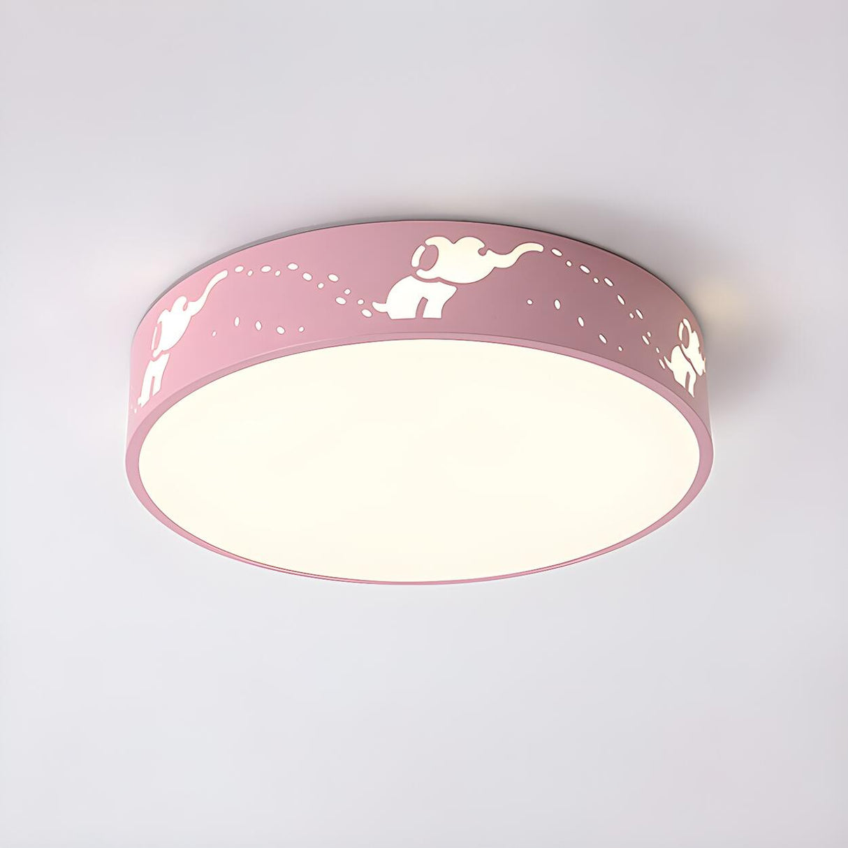 Small Pink Elephant Drum LED Flush Mount Ceiling Light Image - 3