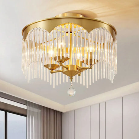 Small Round Glass Strip Semi-Flush Mount Ceiling Light Image - 2