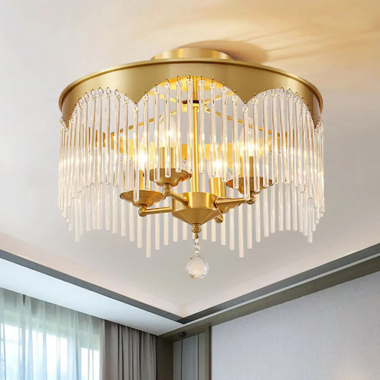 Small Round Glass Strip Semi-Flush Mount Ceiling Light Image - 8