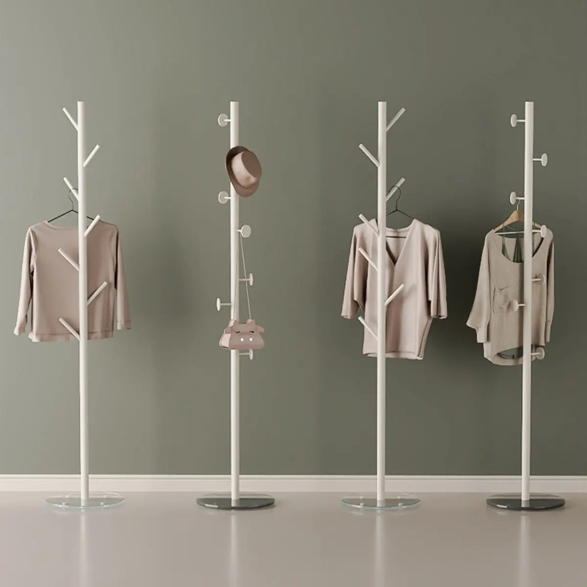 Small Space White Steel Alloy Hooks Stand Tree Coat Rack Image - 1