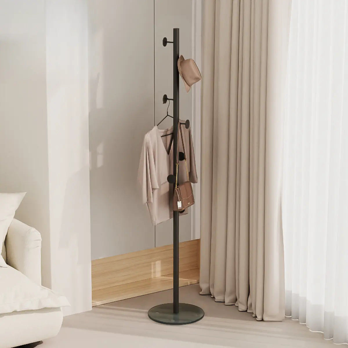 Small Space White Steel Alloy Hooks Stand Tree Coat Rack Image - 10