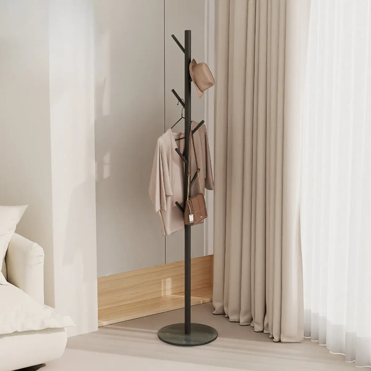 Small Space White Steel Alloy Hooks Stand Tree Coat Rack Image - 12