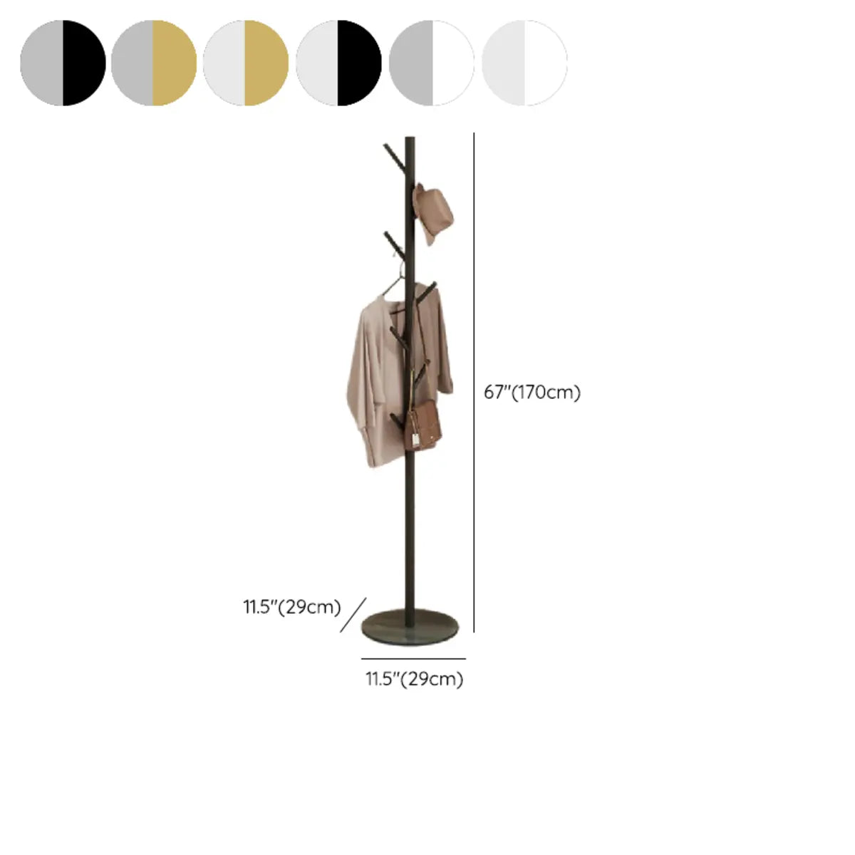 Small Space White Steel Alloy Hooks Stand Tree Coat Rack 