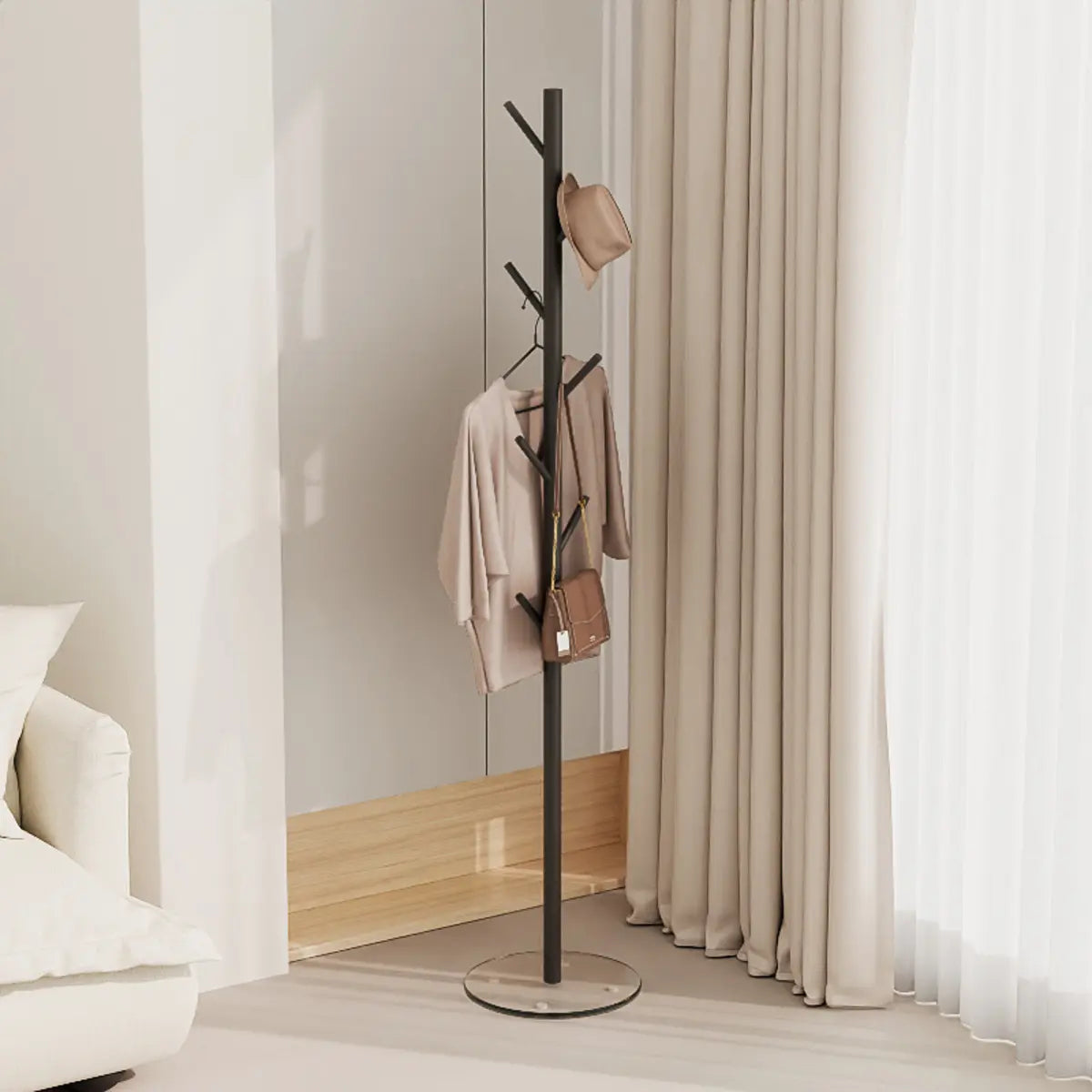 Small Space White Steel Alloy Hooks Stand Tree Coat Rack Image - 4