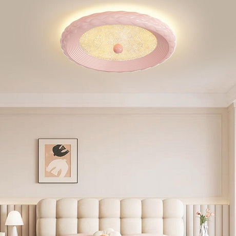 Small Trendy Pink Round Flush Mount Ceiling Light Image - 1