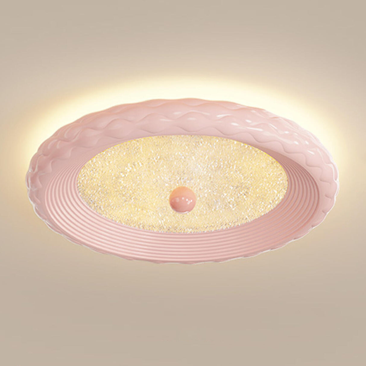 Small Trendy Pink Round Flush Mount Ceiling Light Image - 3