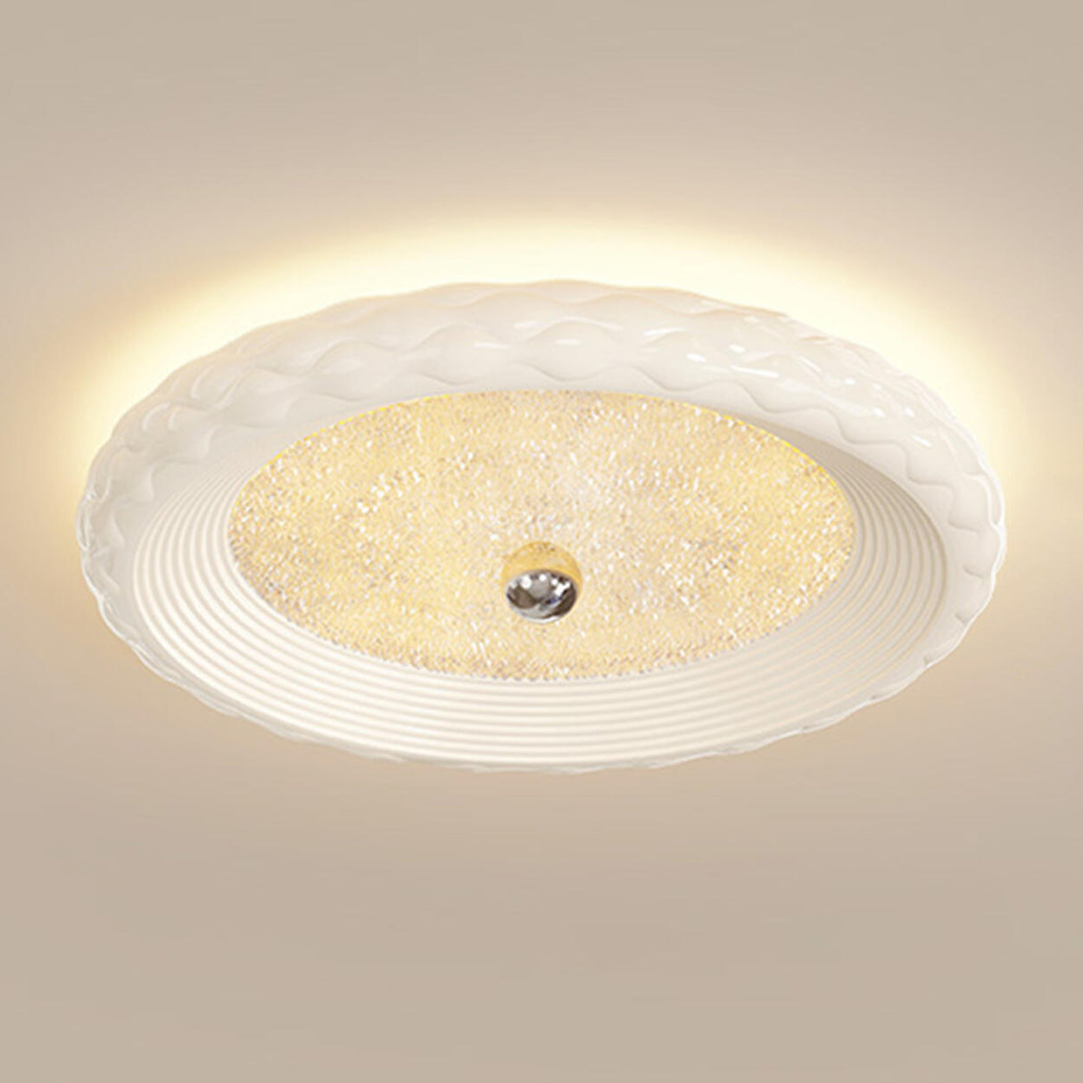 Small Trendy Pink Round Flush Mount Ceiling Light Image - 5