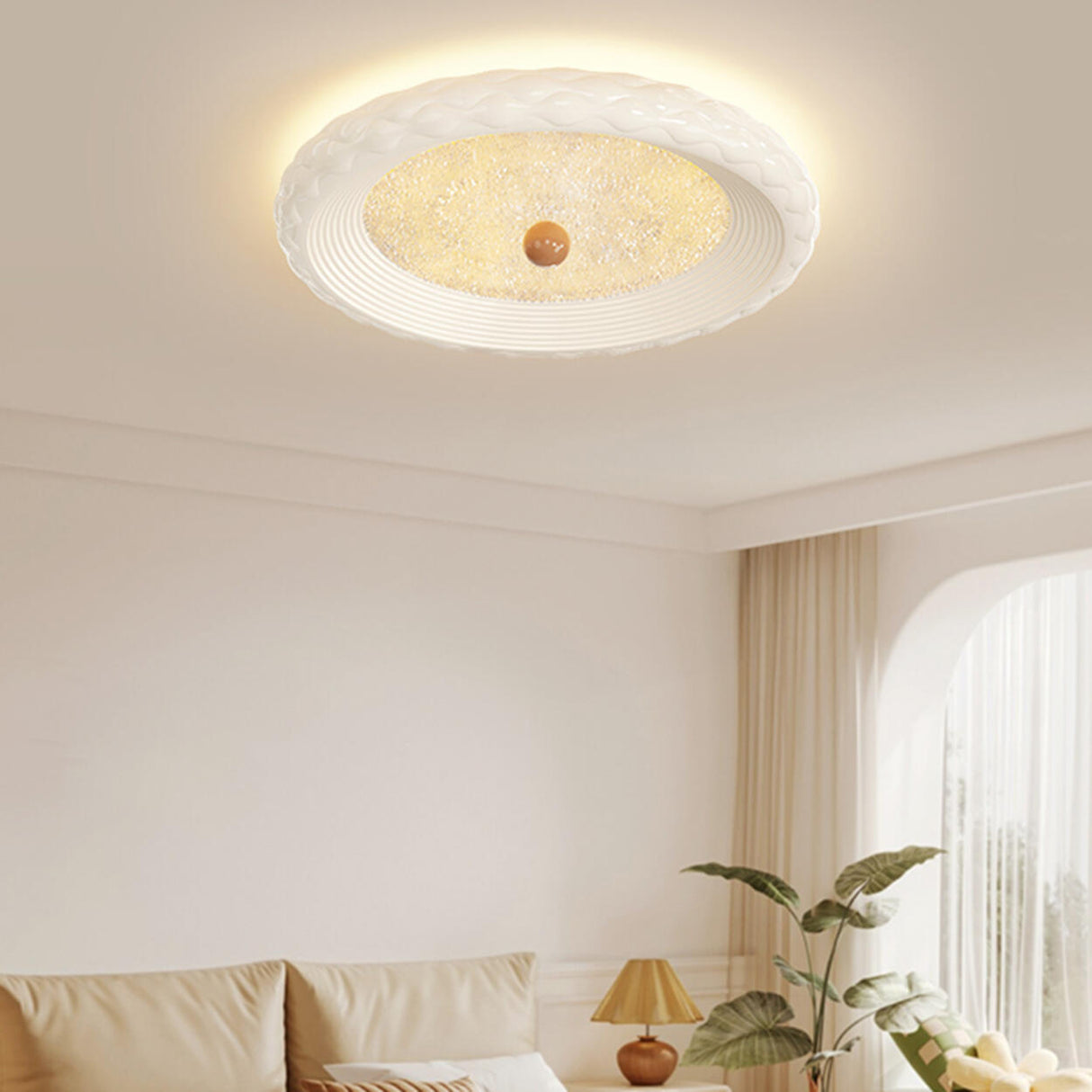 Small Trendy Pink Round Flush Mount Ceiling Light Image - 8