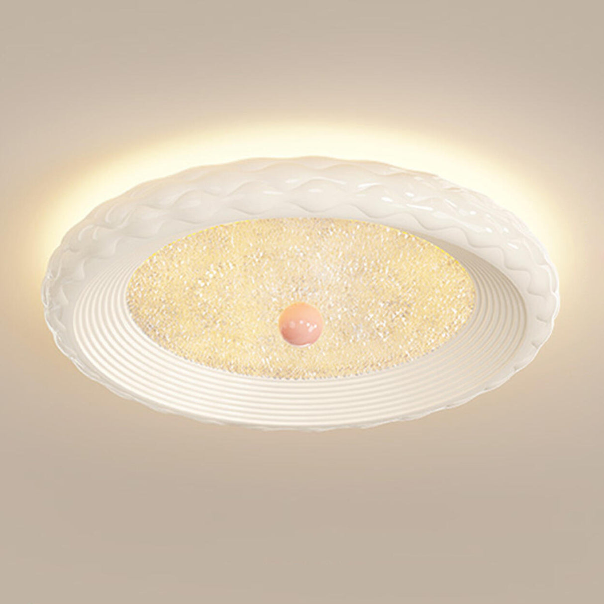 Small Trendy Pink Round Flush Mount Ceiling Light Image - 9