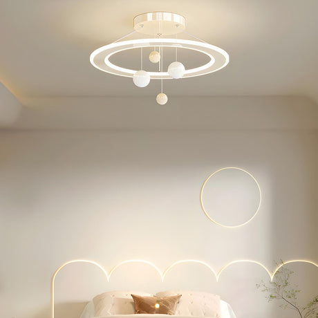 Small White Circle Hanging Globe Semi-Flush Mount Light Image - 1