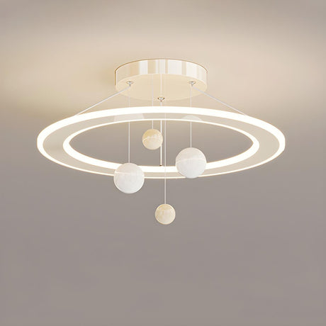 Small White Circle Hanging Globe Semi-Flush Mount Light Image - 2