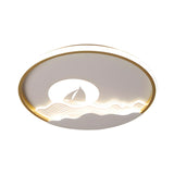 Small White Sailing Boat Round LED Flush Mount Light Image - 3