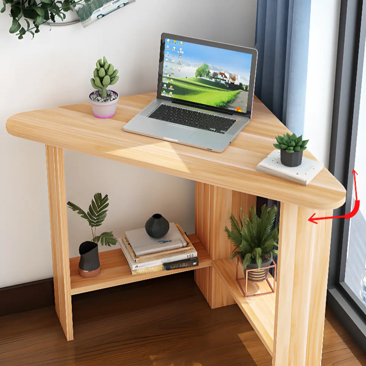 Small Wood Exterior Shelf Triangle Corner Computer Desk Image - 11