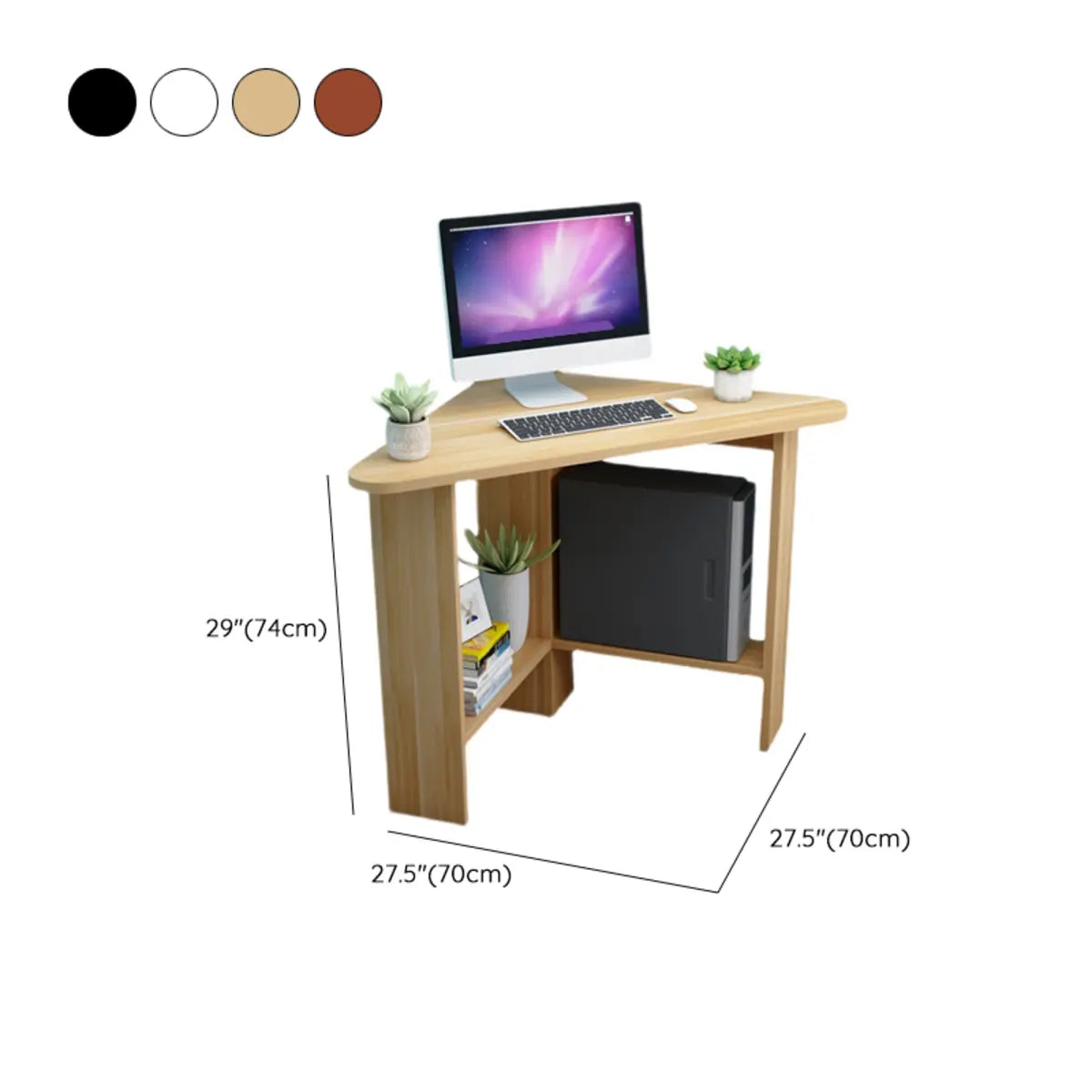 Small Wood Exterior Shelf Triangle Corner Computer Desk 