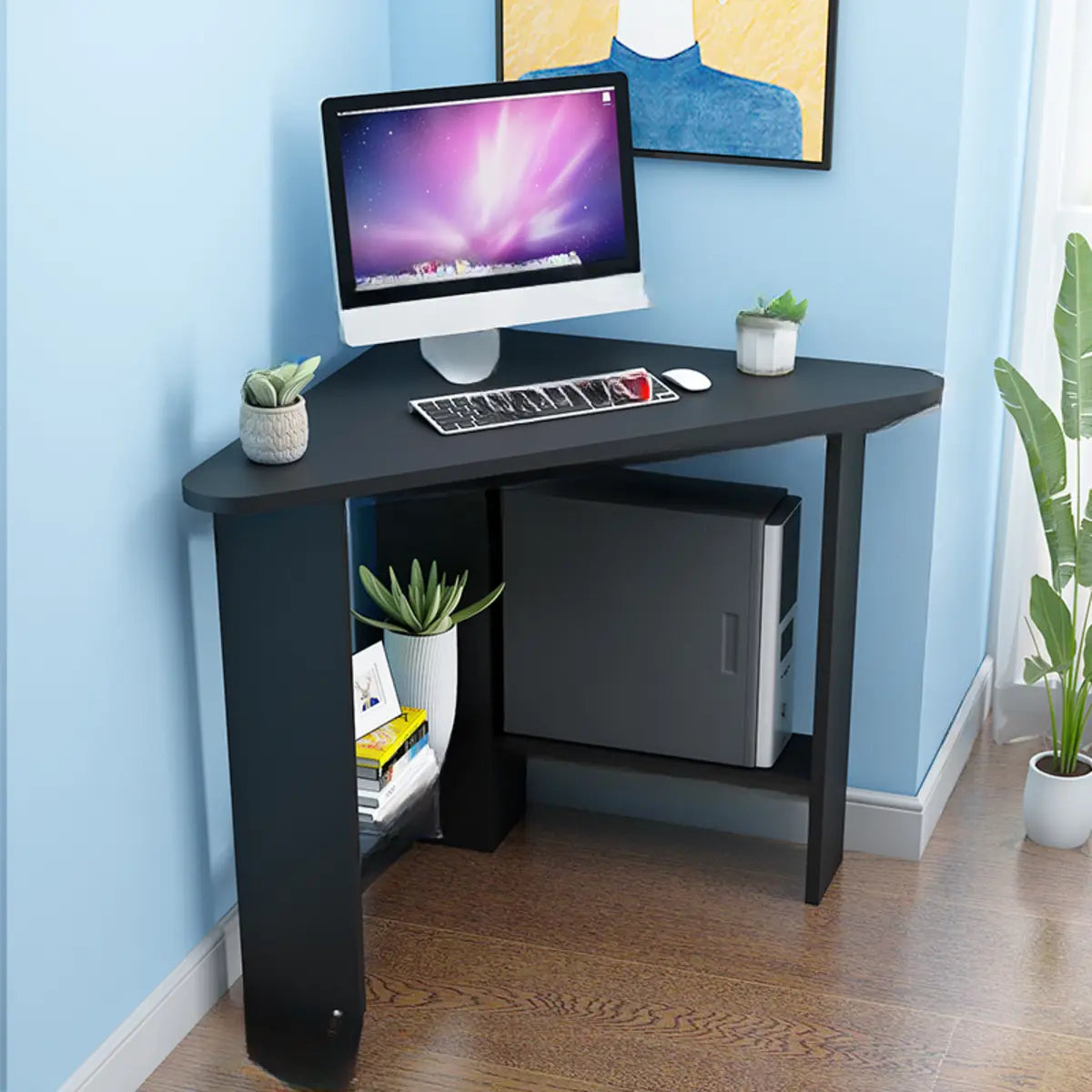 Small Wood Exterior Shelf Triangle Corner Computer Desk Image - 3