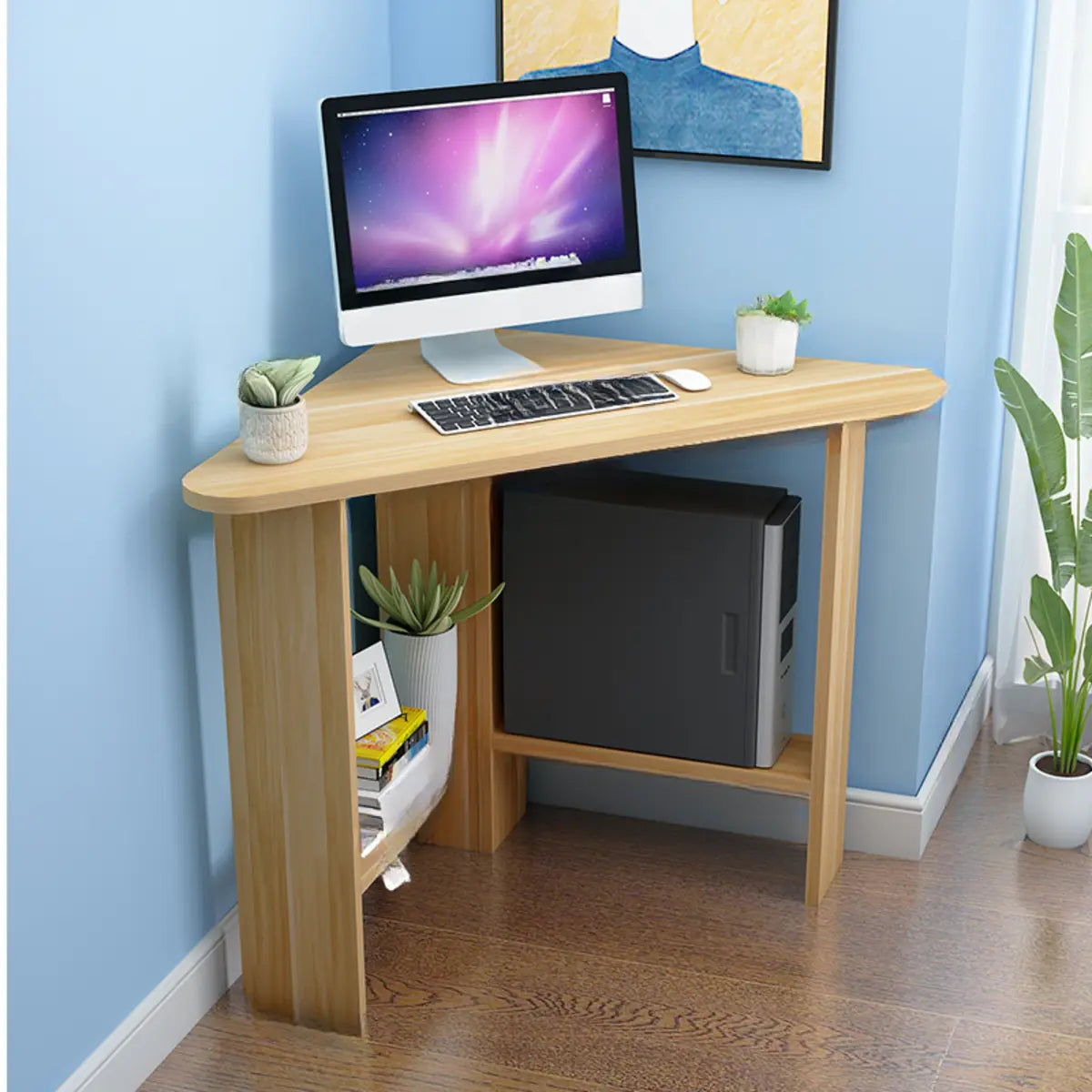 Small Wood Exterior Shelf Triangle Corner Computer Desk Image - 5