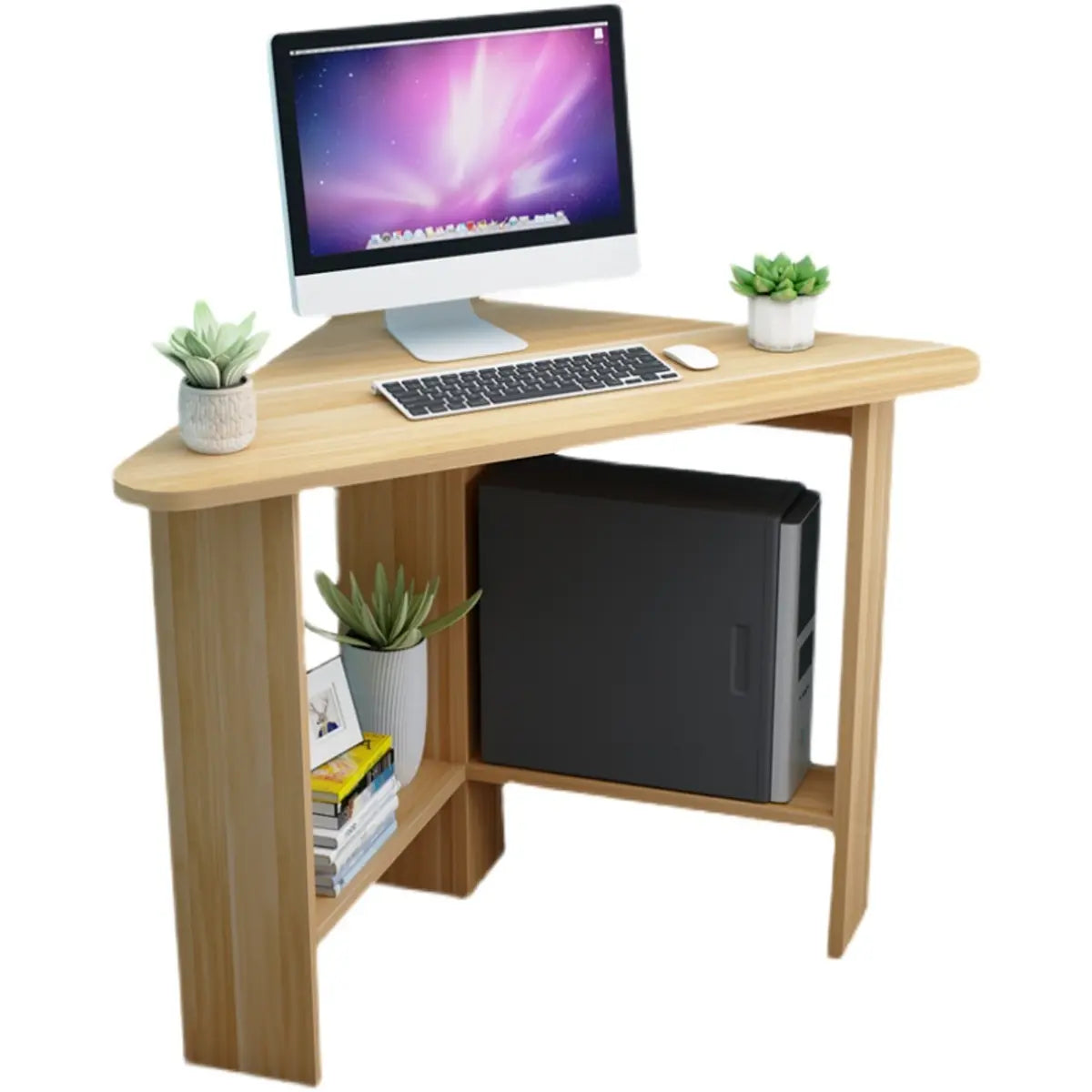 Small Wood Exterior Shelf Triangle Corner Computer Desk Image - 9