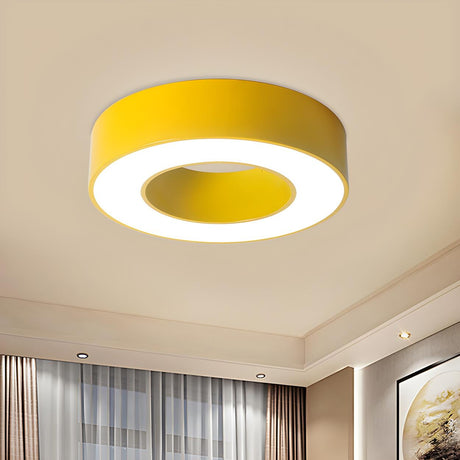 Small Yellow Hollow Drum LED Flush Mount Ceiling Light Image - 1