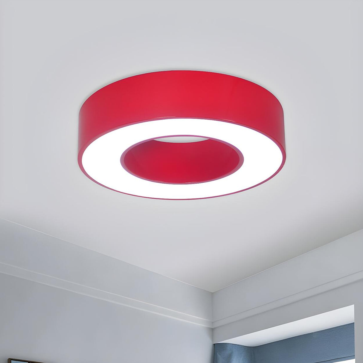 Small Yellow Hollow Drum LED Flush Mount Ceiling Light Image - 12