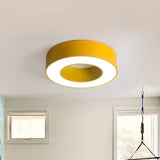 Small Yellow Hollow Drum LED Flush Mount Ceiling Light Image - 2