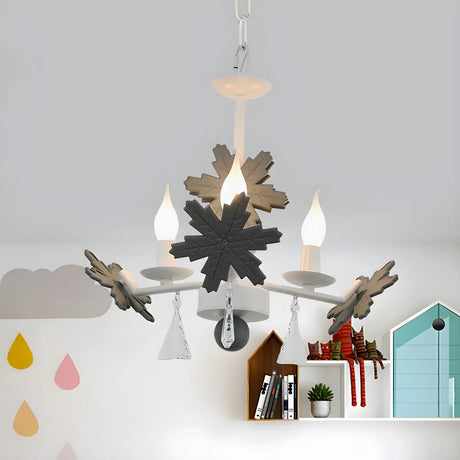 Snowflake Candle Crystal Metal Kids Room Grey Chandelier Image - 1