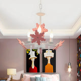 Snowflake Candle Crystal Metal Kids Room Grey Chandelier Image - 11