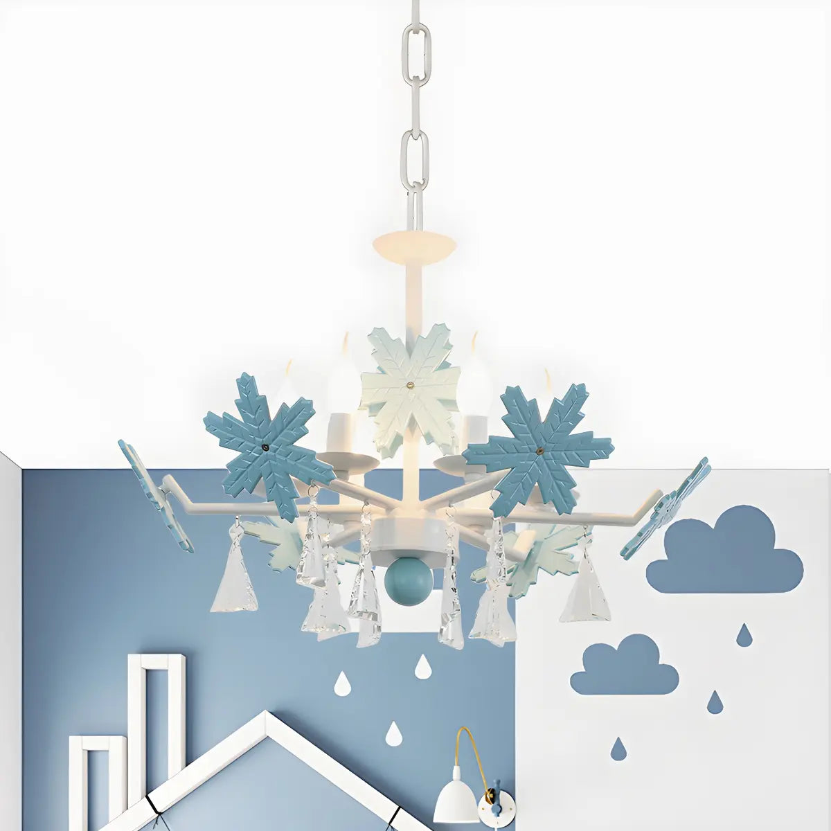 Snowflake Candle Crystal Metal Kids Room Grey Chandelier Image - 31