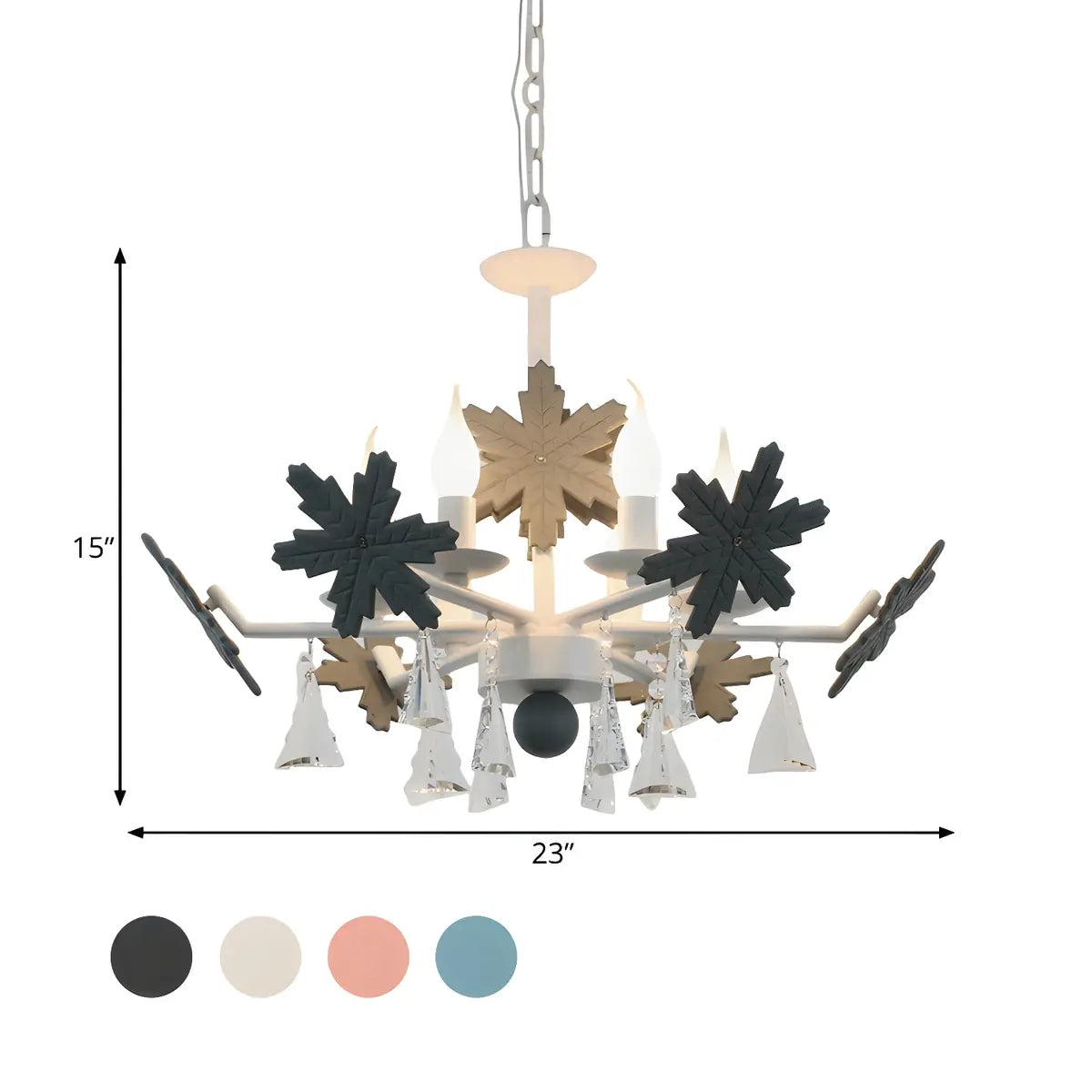 Snowflake Candle Crystal Metal Kids Room Grey Chandelier Image - 34