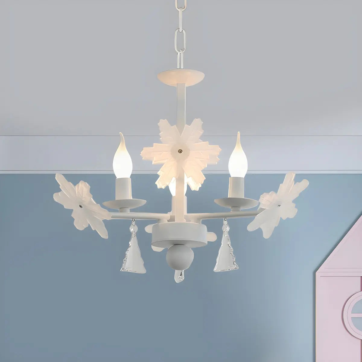 Snowflake Candle Crystal Metal Kids Room Grey Chandelier Image - 6