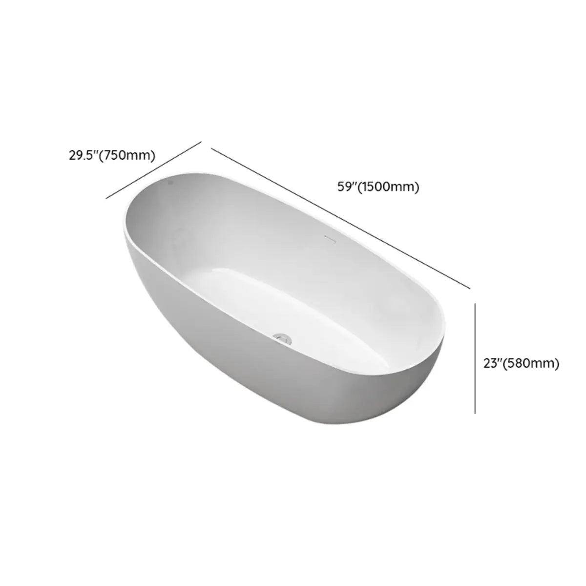 Soaking Oval Freestanding Acrylic Gloss White Bathtub 