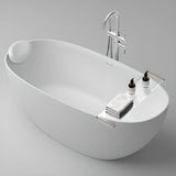 Soaking Oval Freestanding Acrylic Gloss White Bathtub Image - 7