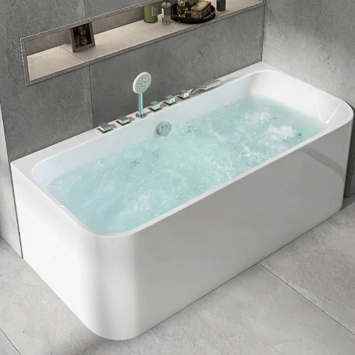 Soaking Rectangle PMMA White Freestanding Whirlpool Bathtub Image - 6