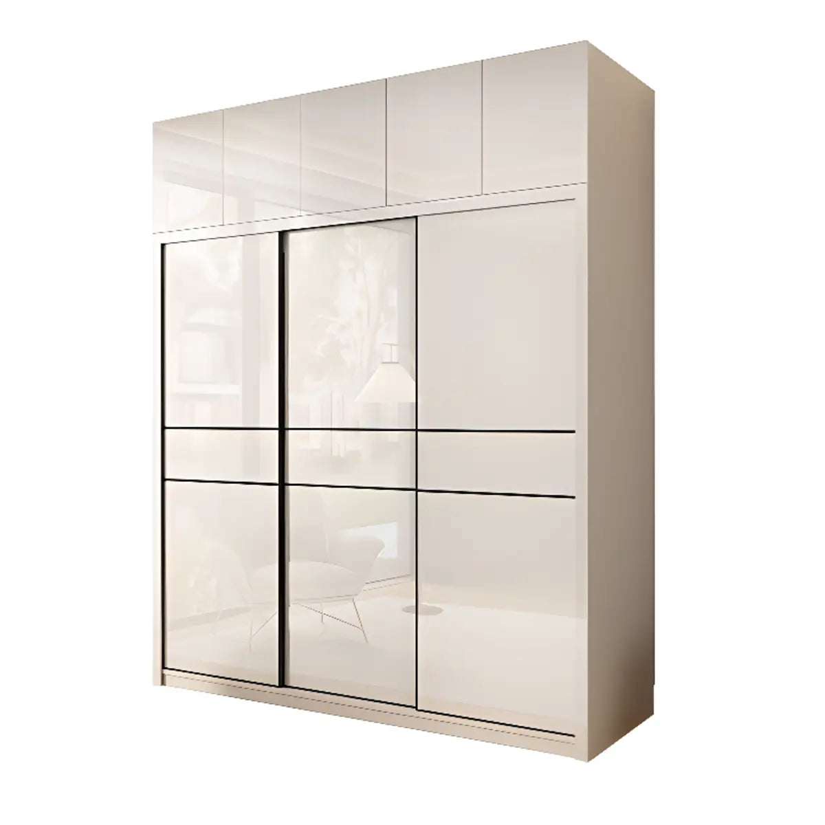 Soft Close Cabinet Door White Wood Large Sliding Armoire Image - 11