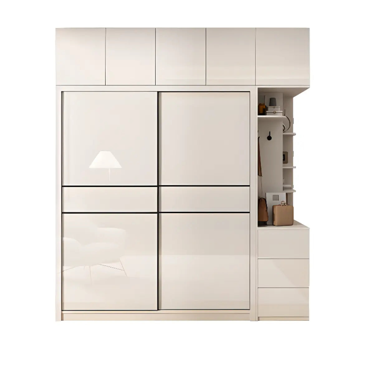 Soft Close Cabinet Door White Wood Large Sliding Armoire Image - 12