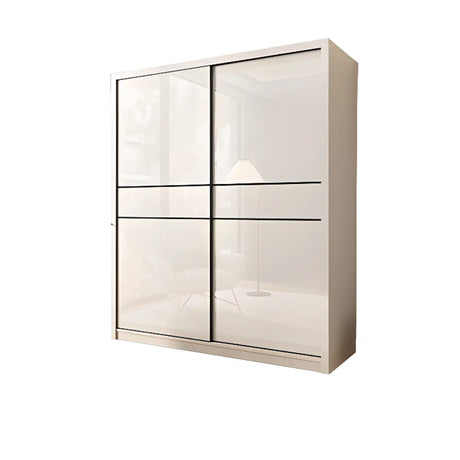 Soft Close Cabinet Door White Wood Large Sliding Armoire Image - 2