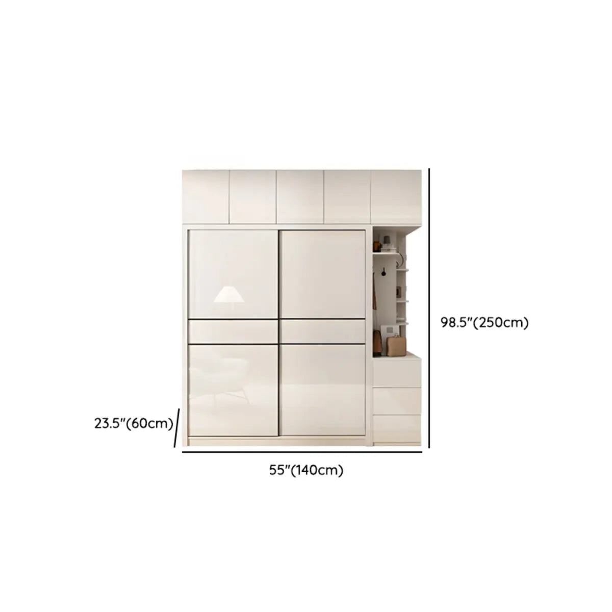 Soft Close Cabinet Door White Wood Large Sliding Armoire Image - 30