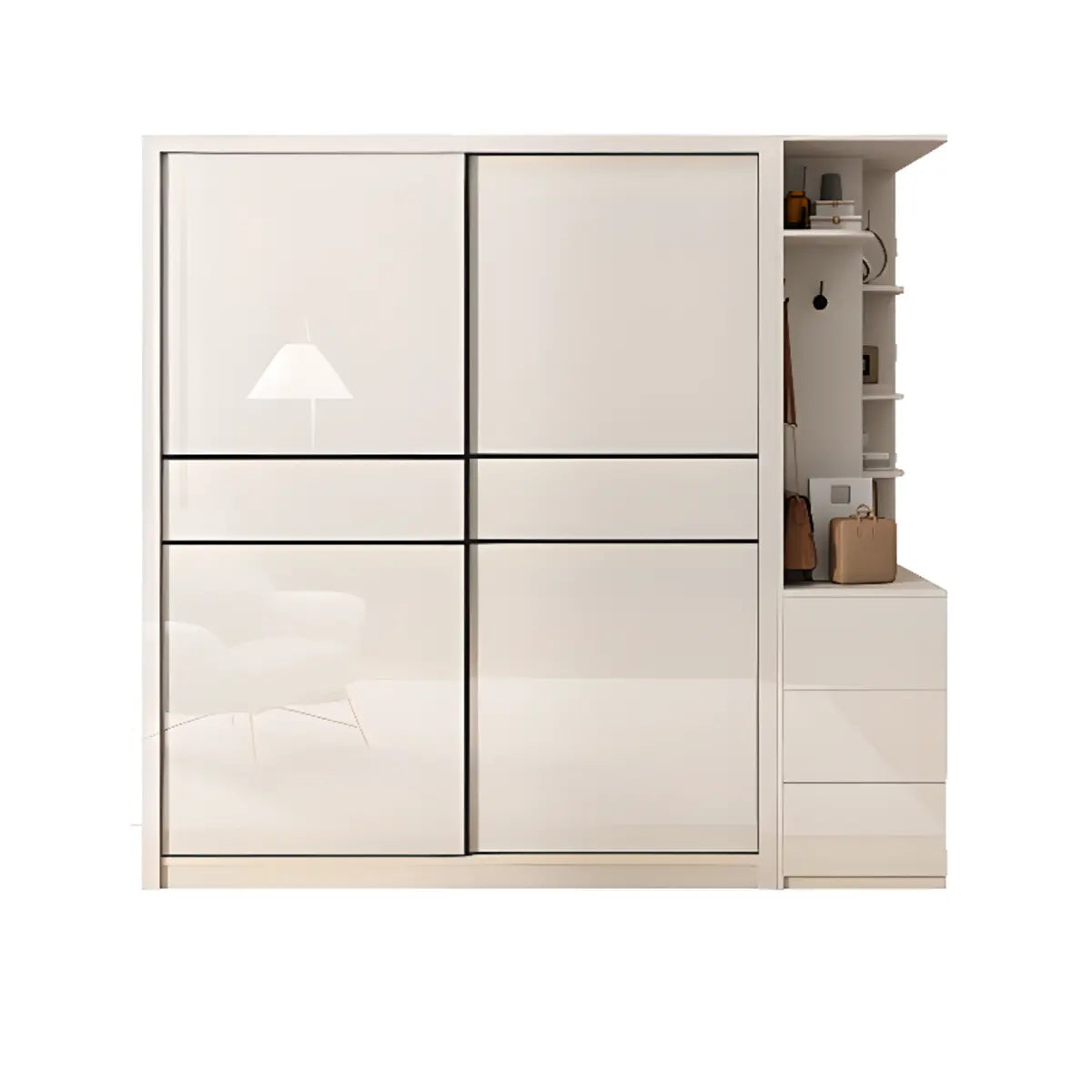 Soft Close Cabinet Door White Wood Large Sliding Armoire Image - 5