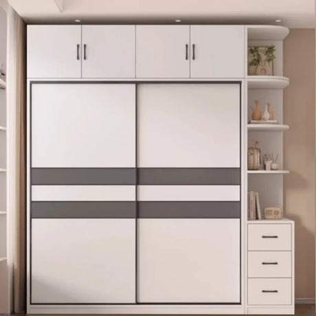 Soft Close Cabinet Door Wood White Large Sliding Wardrobe Image - 1