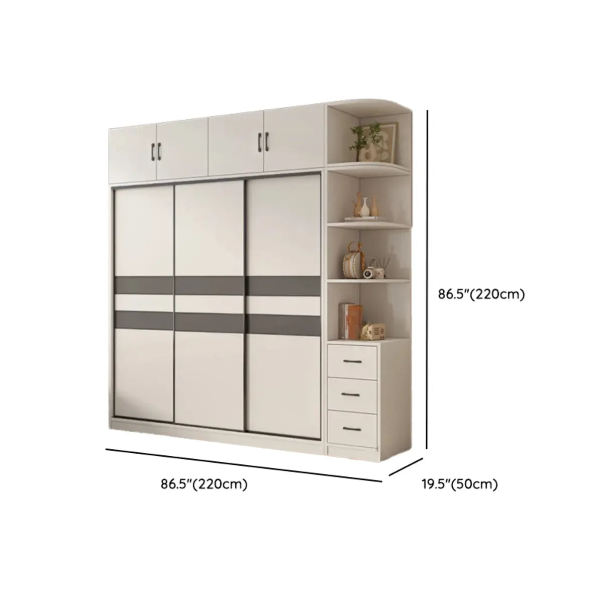 Soft Close Cabinet Door Wood White Large Sliding Wardrobe Image - 27