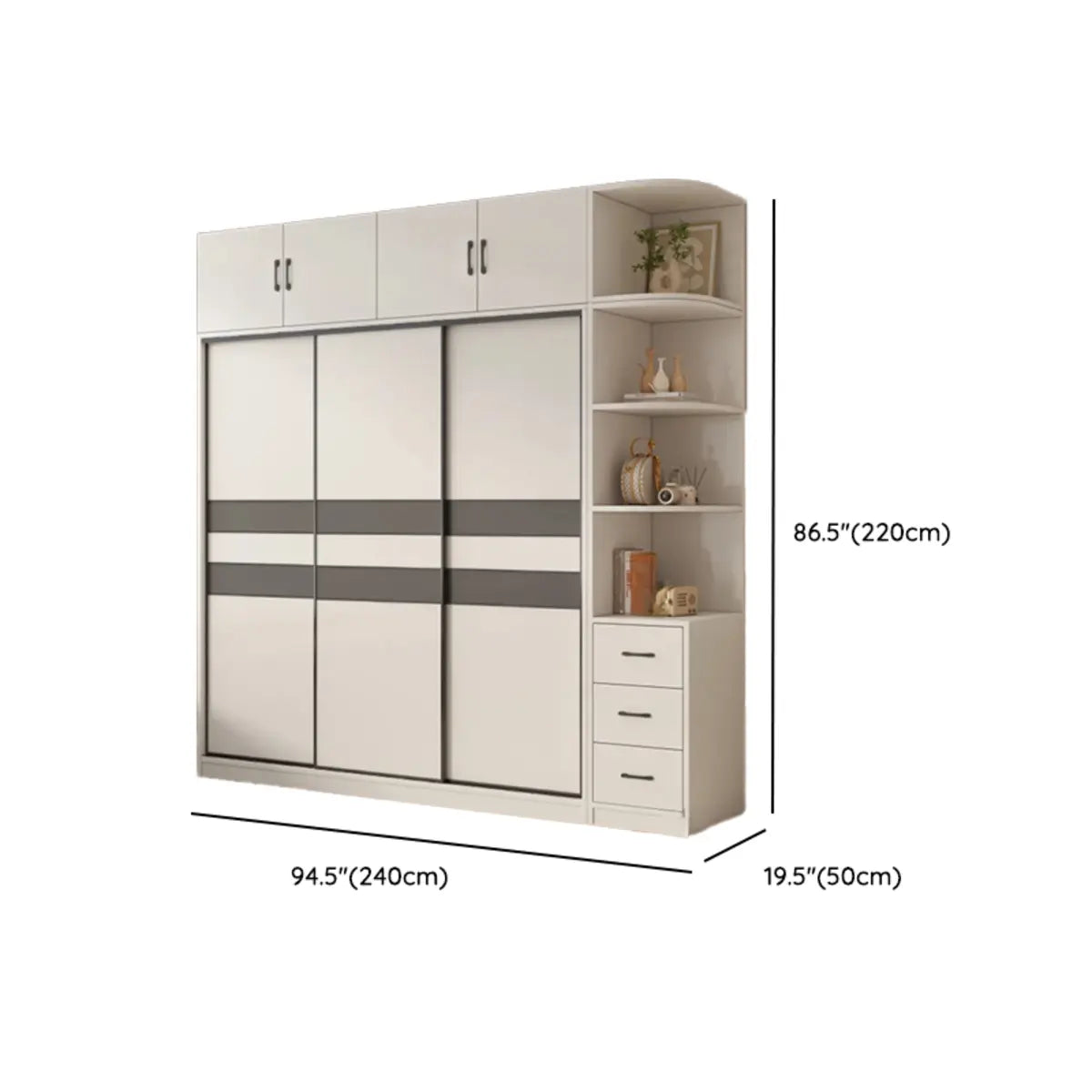 Soft Close Cabinet Door Wood White Large Sliding Wardrobe Image - 29