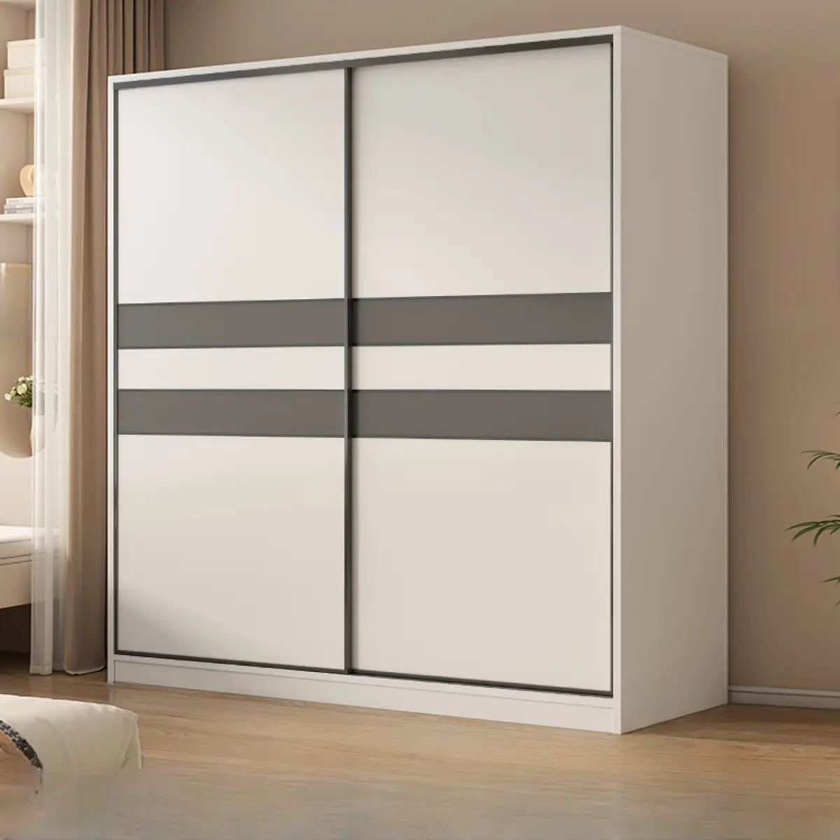 Soft Close Cabinet Door Wood White Large Sliding Wardrobe Image - 3