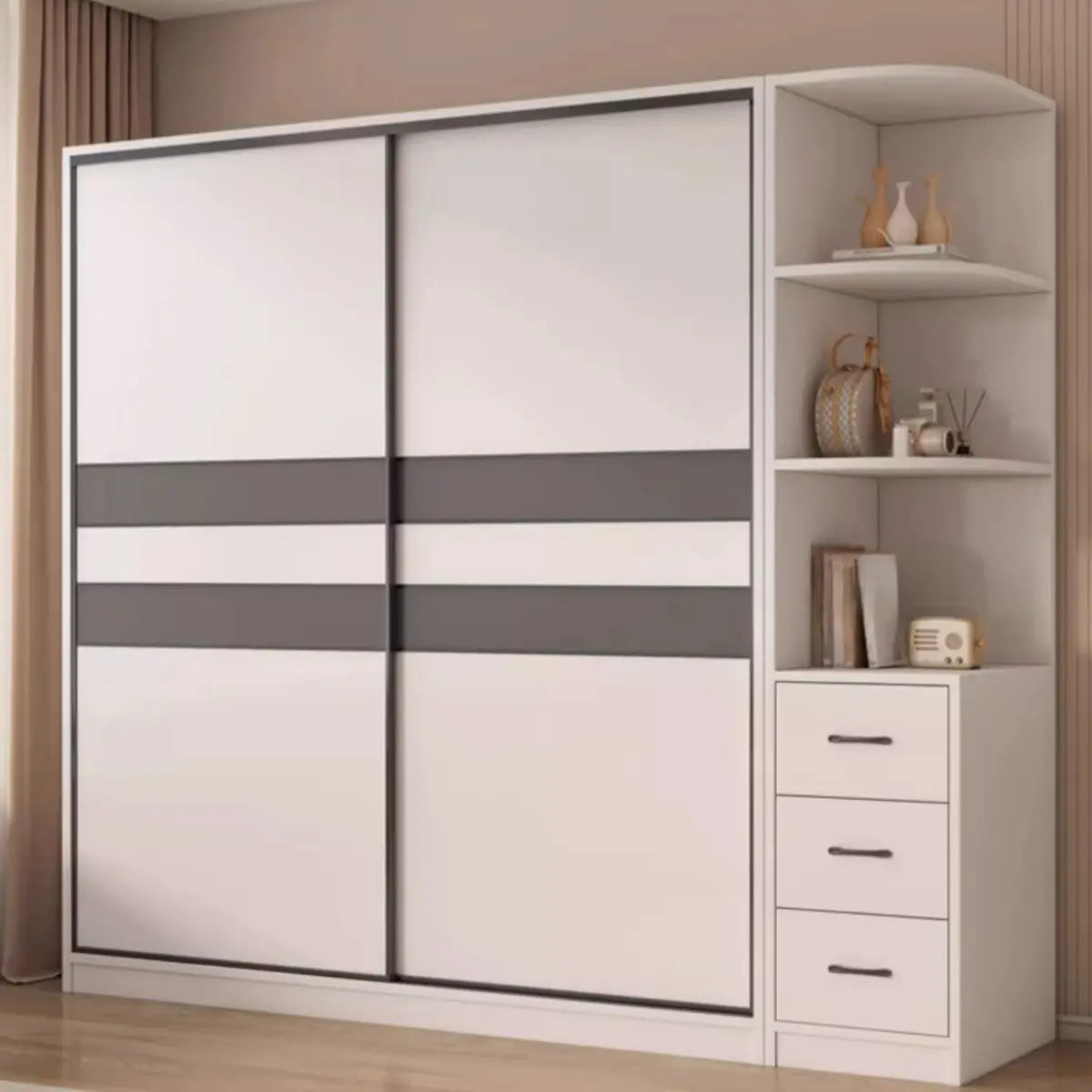 Soft Close Cabinet Door Wood White Large Sliding Wardrobe Image - 4