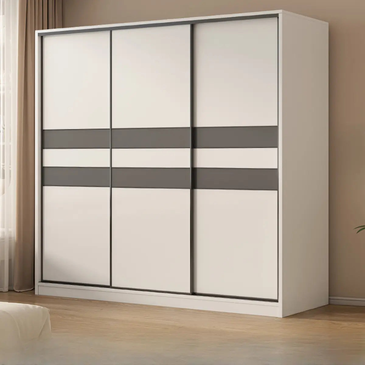 Soft Close Cabinet Door Wood White Large Sliding Wardrobe Image - 5